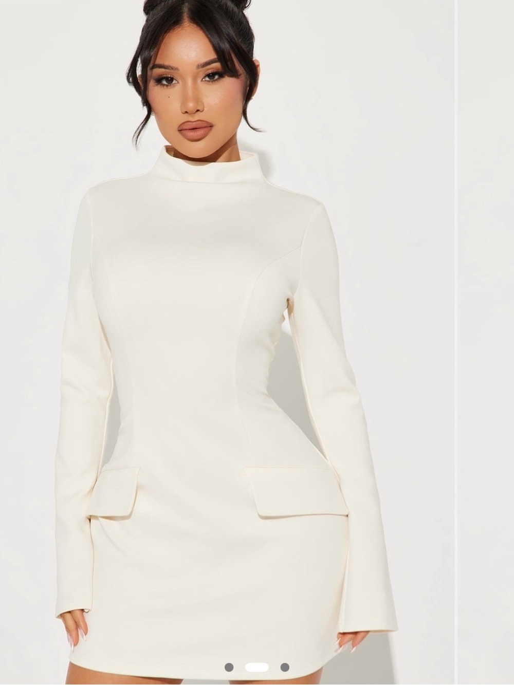Fashion Nova Cream Long-Sleeve Sheath Dress